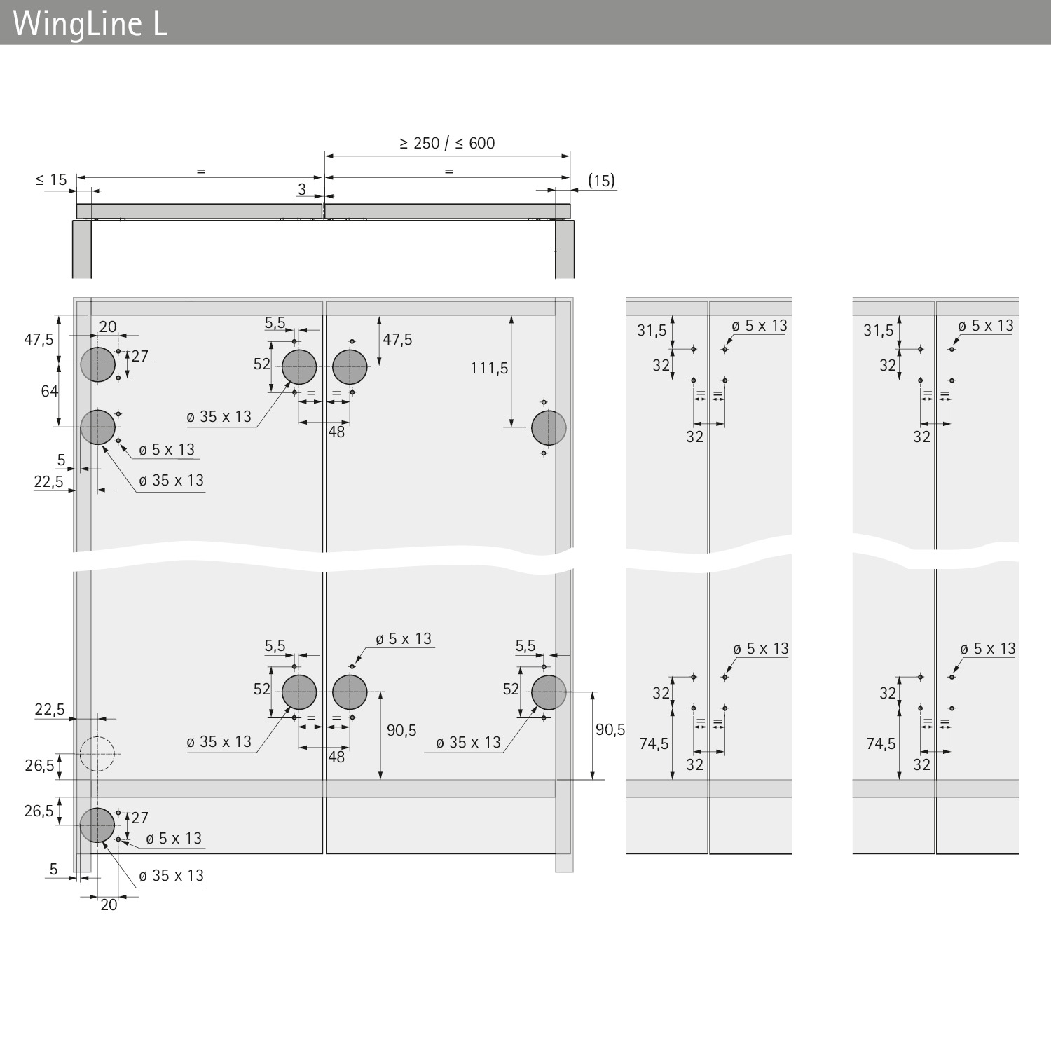 WingLine L Profilset mit unterer Führung 1200mm