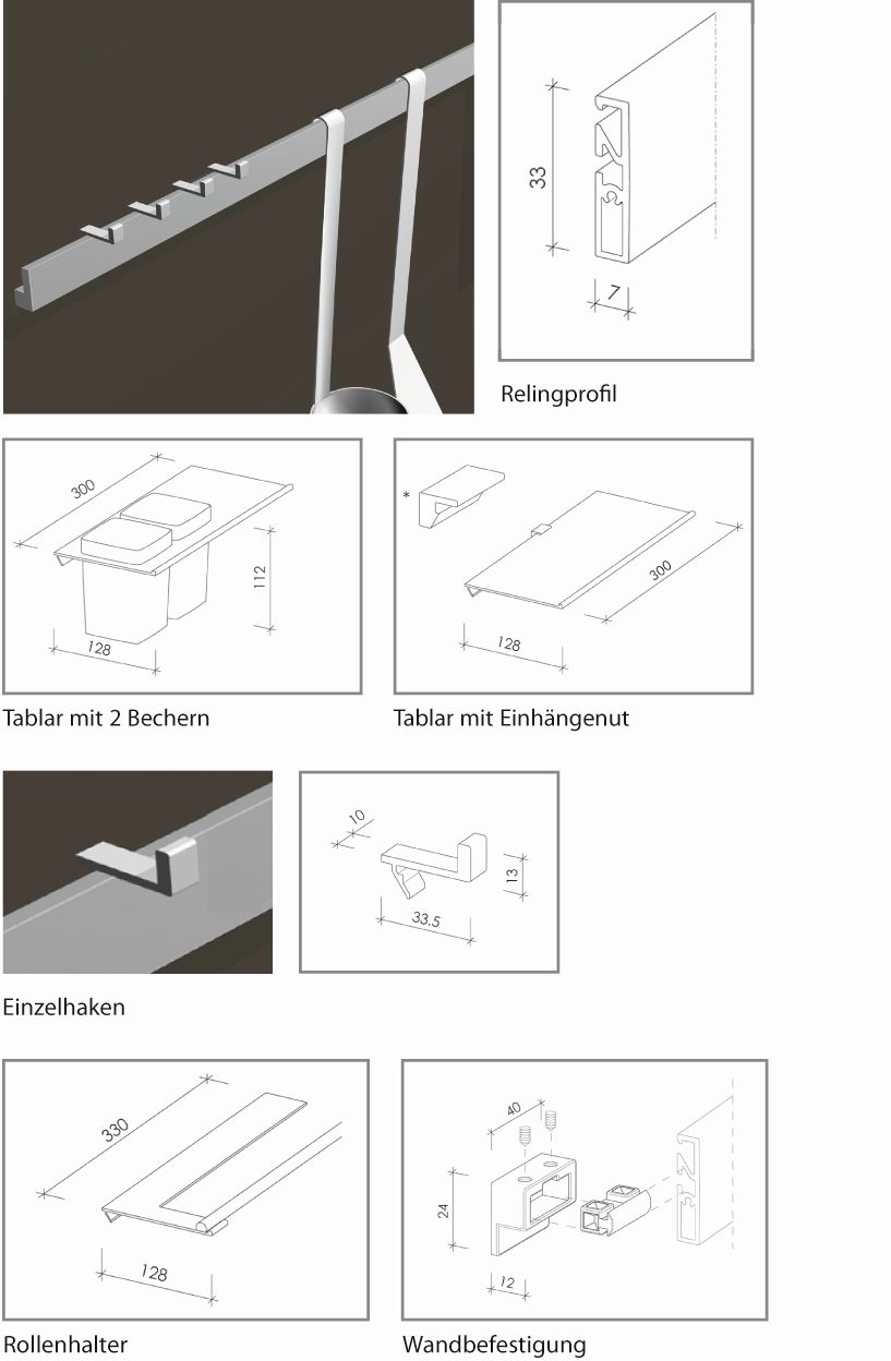 Relingsystem Ribbon, Einzelhaken 10mm,
