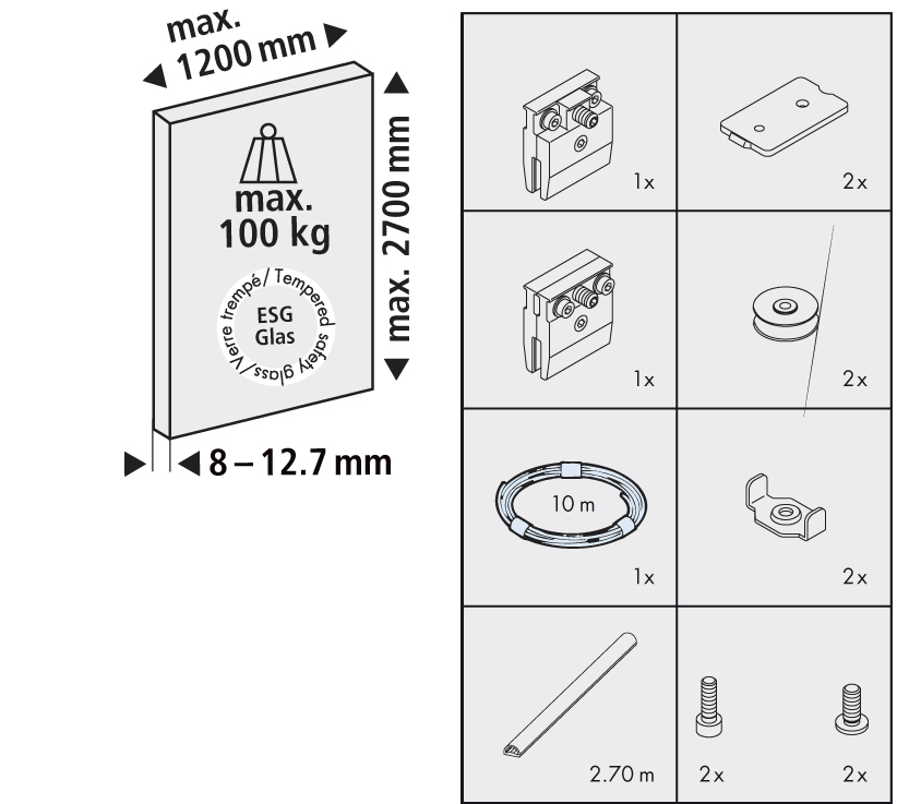 HAWA Porta 100 Glas Synchro-Beschlaggarnitur