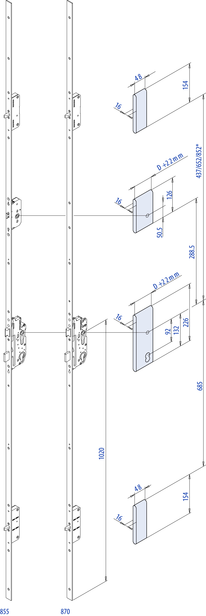 Artikelbild 2 des Artikels Fuhr Türverschluss SB 2 - 55/92/16/10- 2 Bolzen