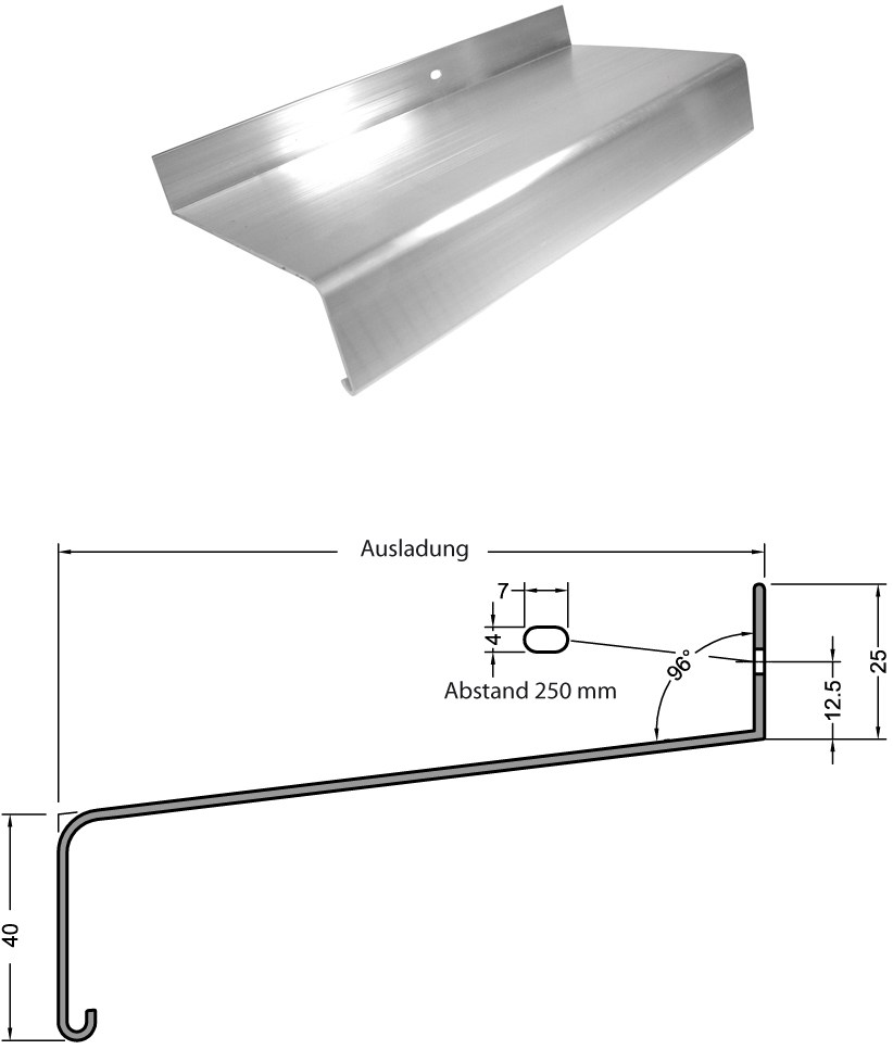 Artikelbild 2 des Artikels Alu - Fensterbank GS40  380mm  blank Fixm.