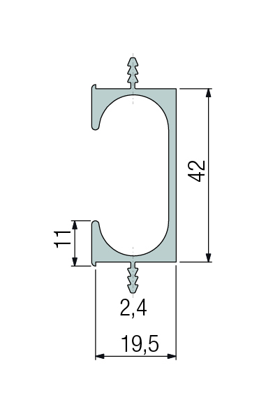 Griffleiste Typ F, Alu EV1 eloxiert, Länge 2500mm