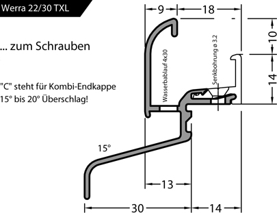 Artikelbild 1 des Artikels Regenschutzschiene Werra 22/30 TXL - EV 1 Regenschutzschiene Werra 22/30 TXL - EV 1