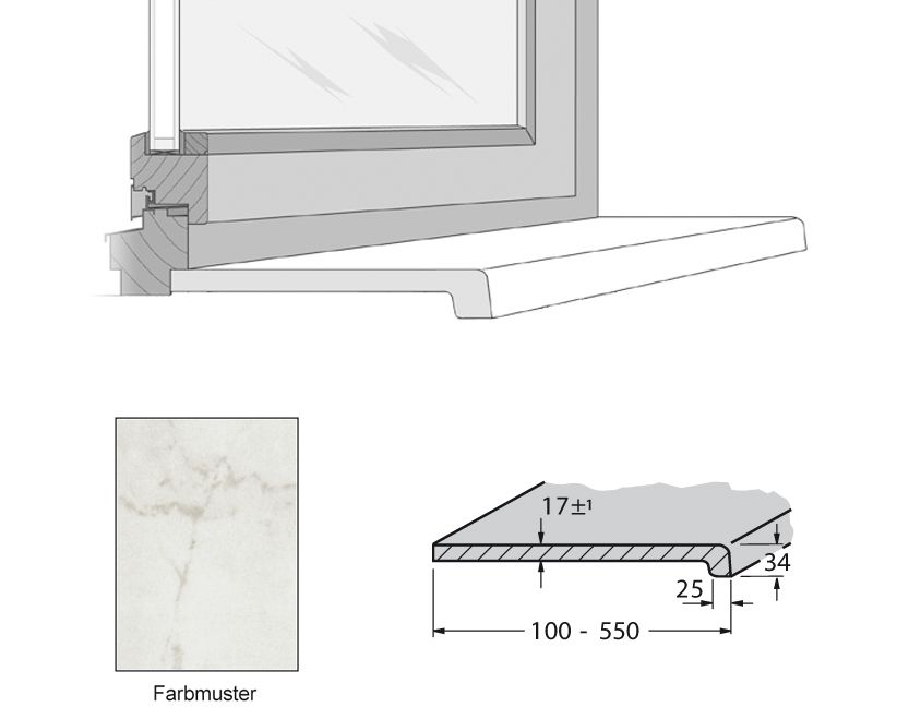 Werzalit Fensterbank Excl. 34/150mm marmor bianco