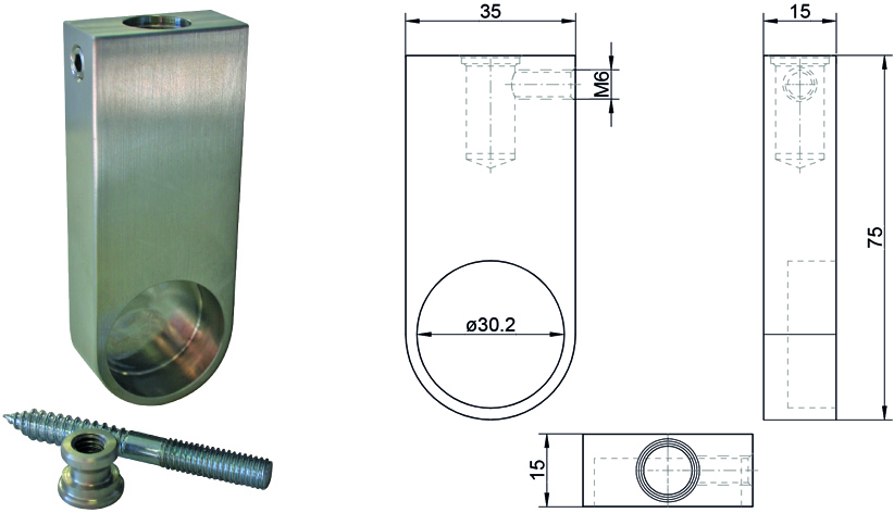 Edelstahl Hutbodenlagerset z. Schrauben für 30mm