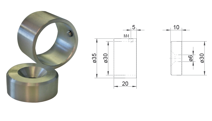 Edelstahl Wandlager zum Anschrauben für 30mm Rohr