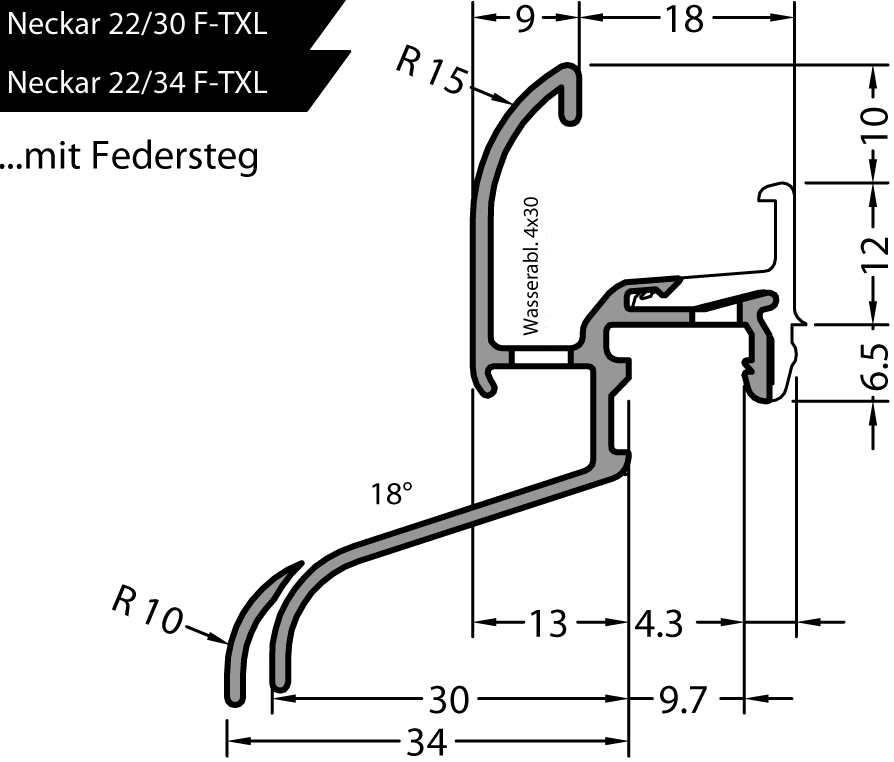 Artikelbild 1 des Artikels Regenschutzschiene Neckar 22/30 F TXL - EV 1 Regenschutzschiene Neckar 22/30 F TXL - EV 1