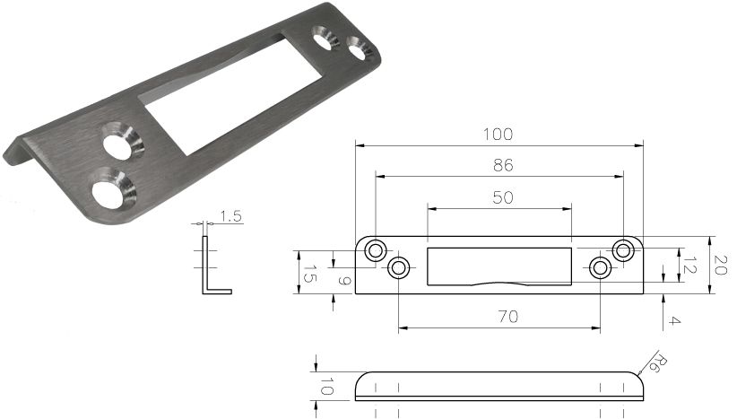 Glastür - Winkelschließblech 0445 nickel lackiert