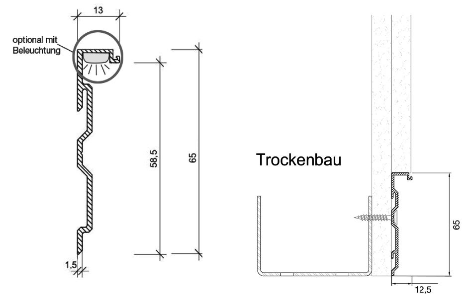Sockelleistenprofil Zero Top, Länge 2500mm,