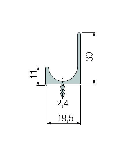 Griffleiste Typ E, Alu EV1 eloxiert, Länge 2500mm