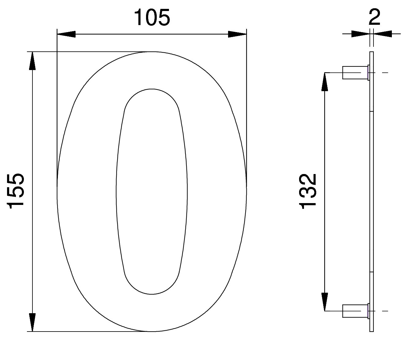 Artikelbild 2 des Artikels EDI Hausnummer 2500/150 mm - Ziffer 0 - Edelstahl