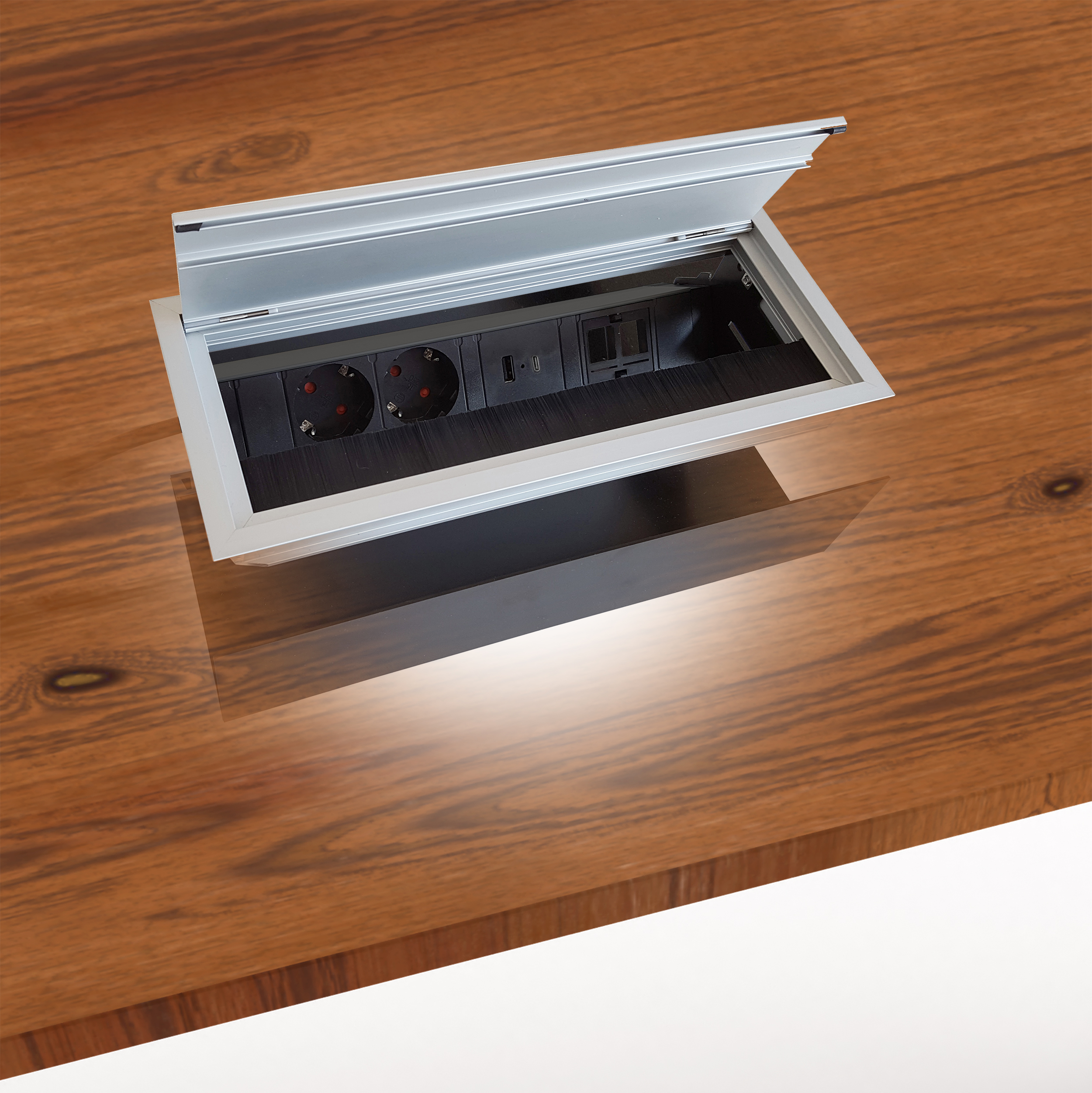 Artikelbild 2 des Artikels Kabeldurchlass mit Steckdosenleiste, Alu Schwarz