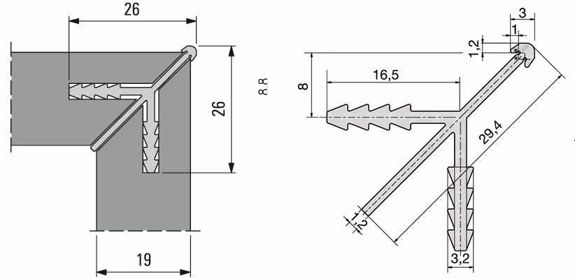 Aluminium Korpus-Eckverbinderprofil Typ 3,
