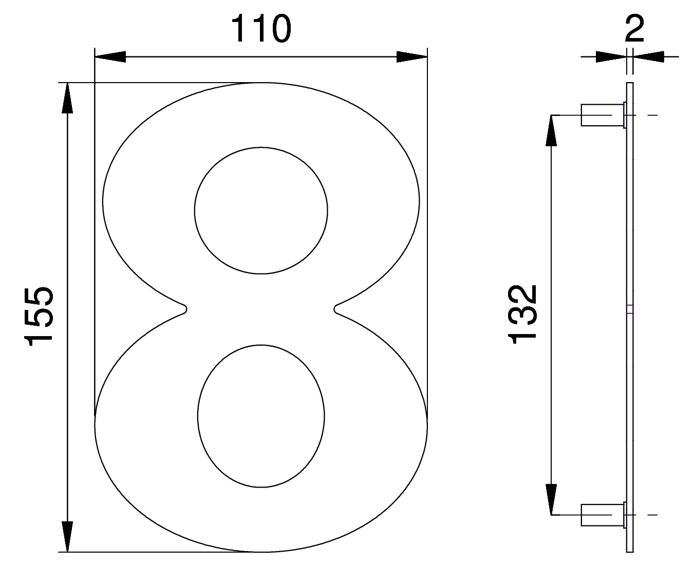 Artikelbild 2 des Artikels EDI Hausnummer 2508/150 mm - Ziffer 8 / Edelstahl