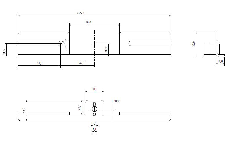 Schiebetürführung verstellbar, Länge 245 mm,
