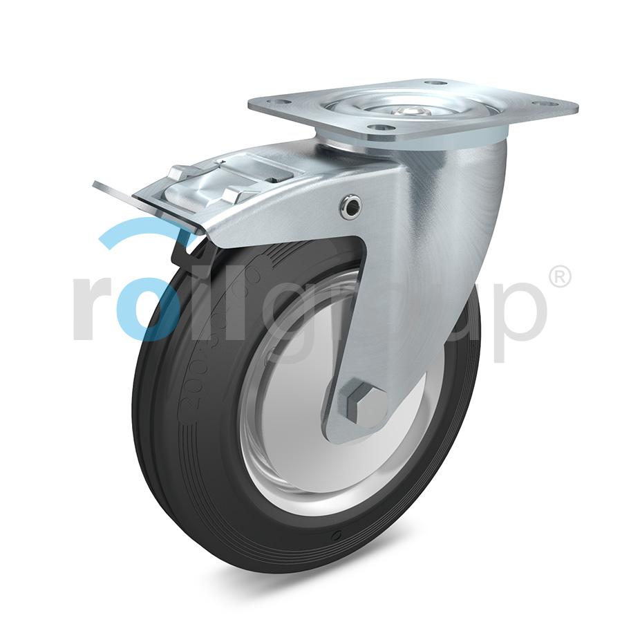 Artikelbild 1 des Artikels Lenkrolle m. Festst., Gummirad schwarz D 160mm, Lenkrolle m. Festst., Gummirad schwarz D 160mm,