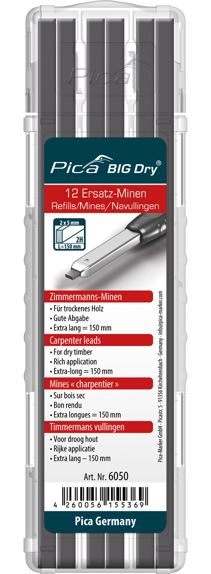 Pica Big Dry Zimmermann-Minen Graphit 2H