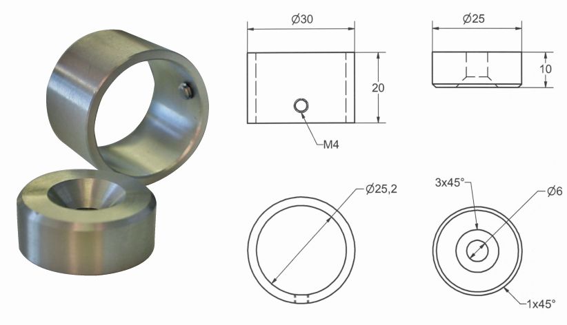 Edelstahl Wandlager zum Anschrauben für 25mm Rohr