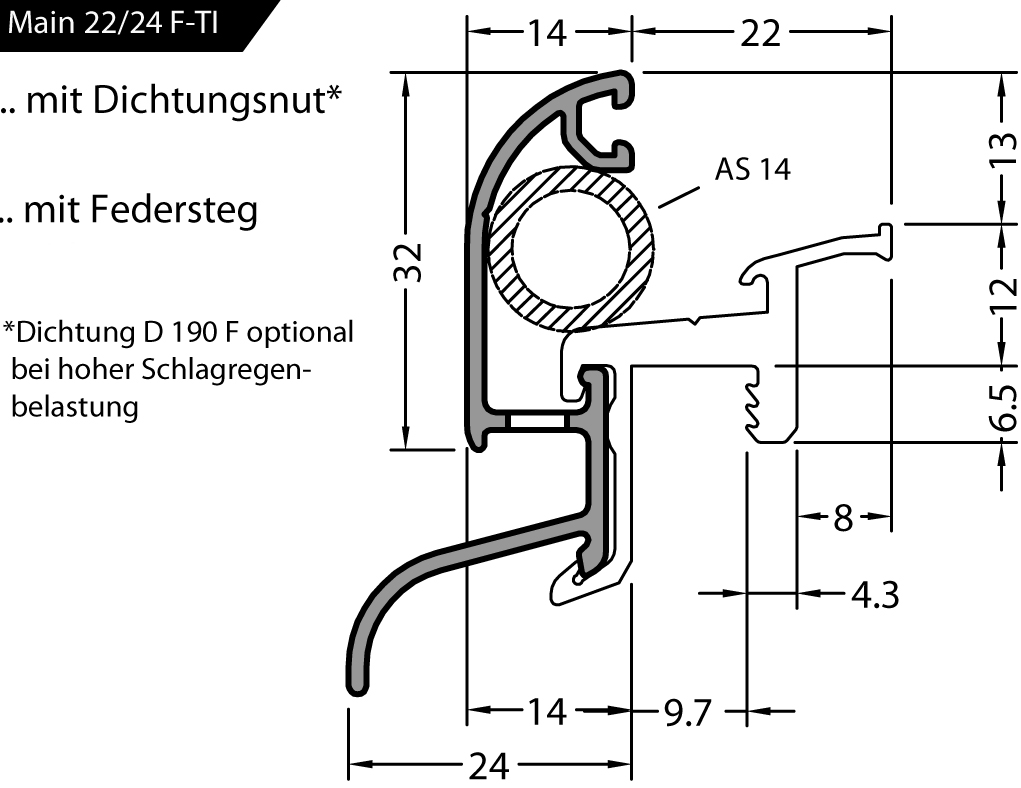 Regenschutzschiene Main 22/24 F-TI - G 214 / C33*