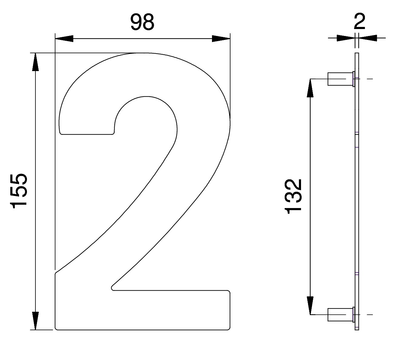 Artikelbild 2 des Artikels EDI Hausnummer 2502/150 mm - Ziffer 2 / Edelstahl
