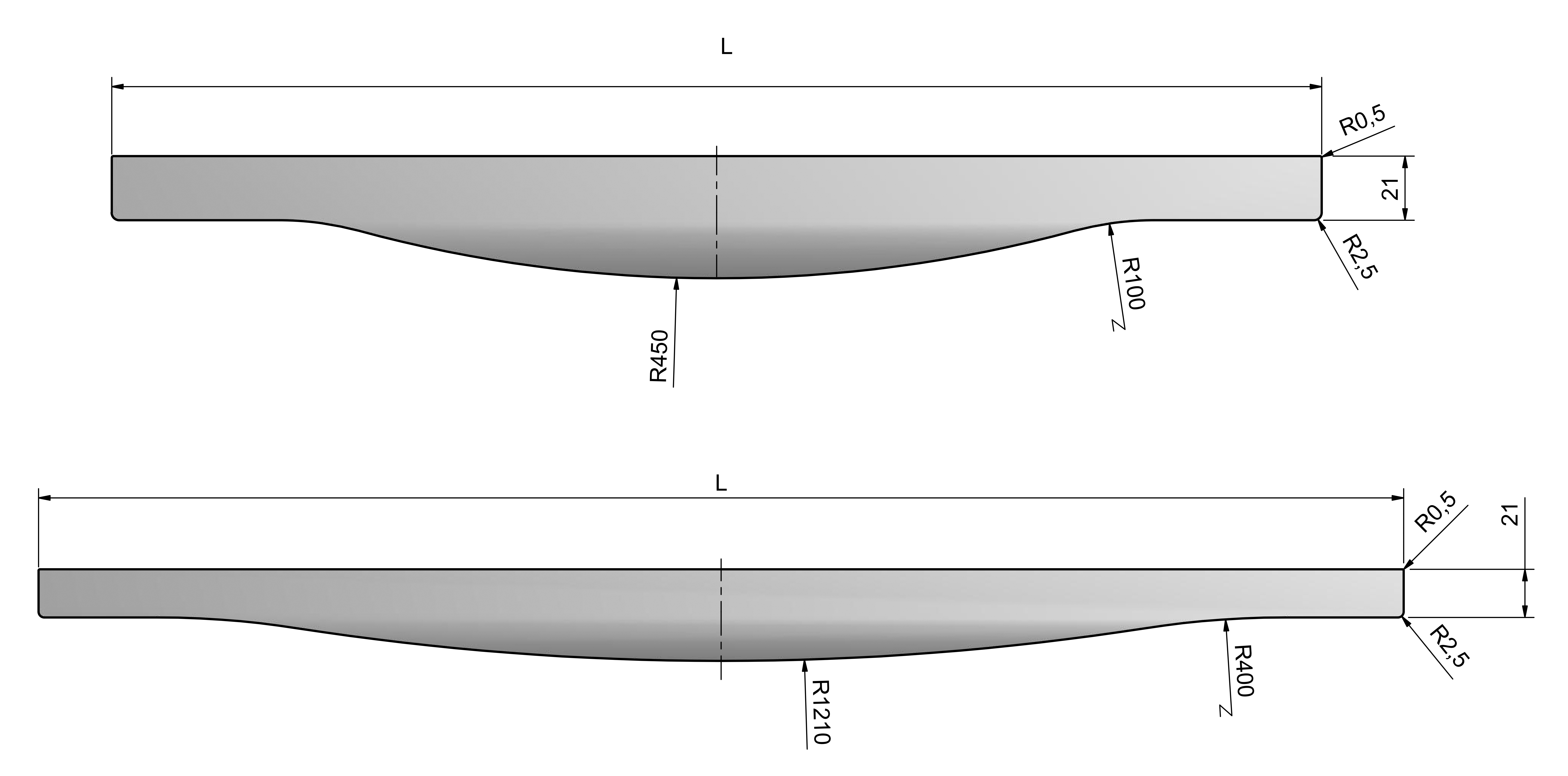 Griffleiste Typ K, Länge 1195mm, Abgesetzt 350mm,