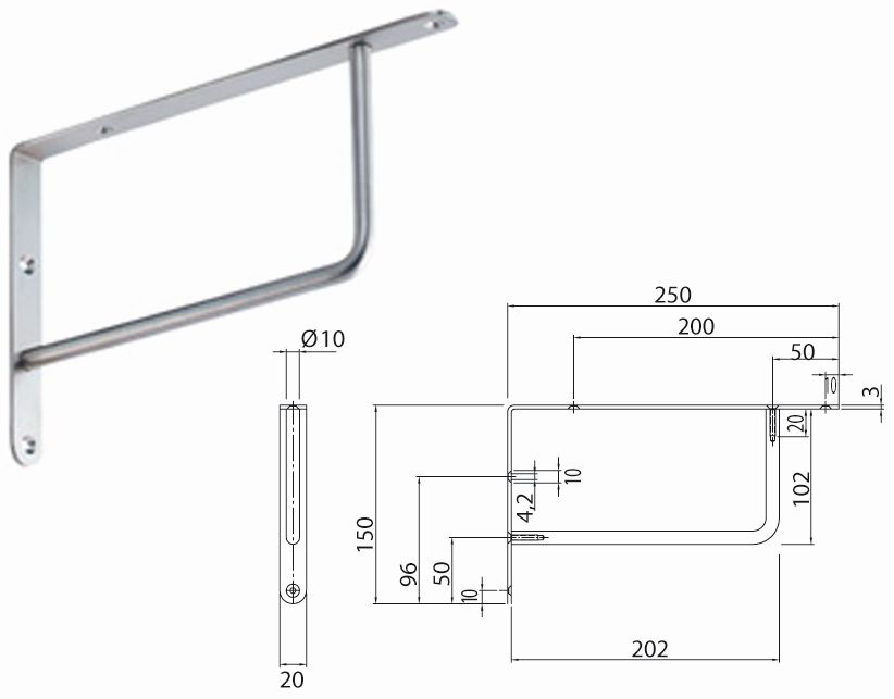 Edelstahl Wandgarderobe, Höhe 150mm,