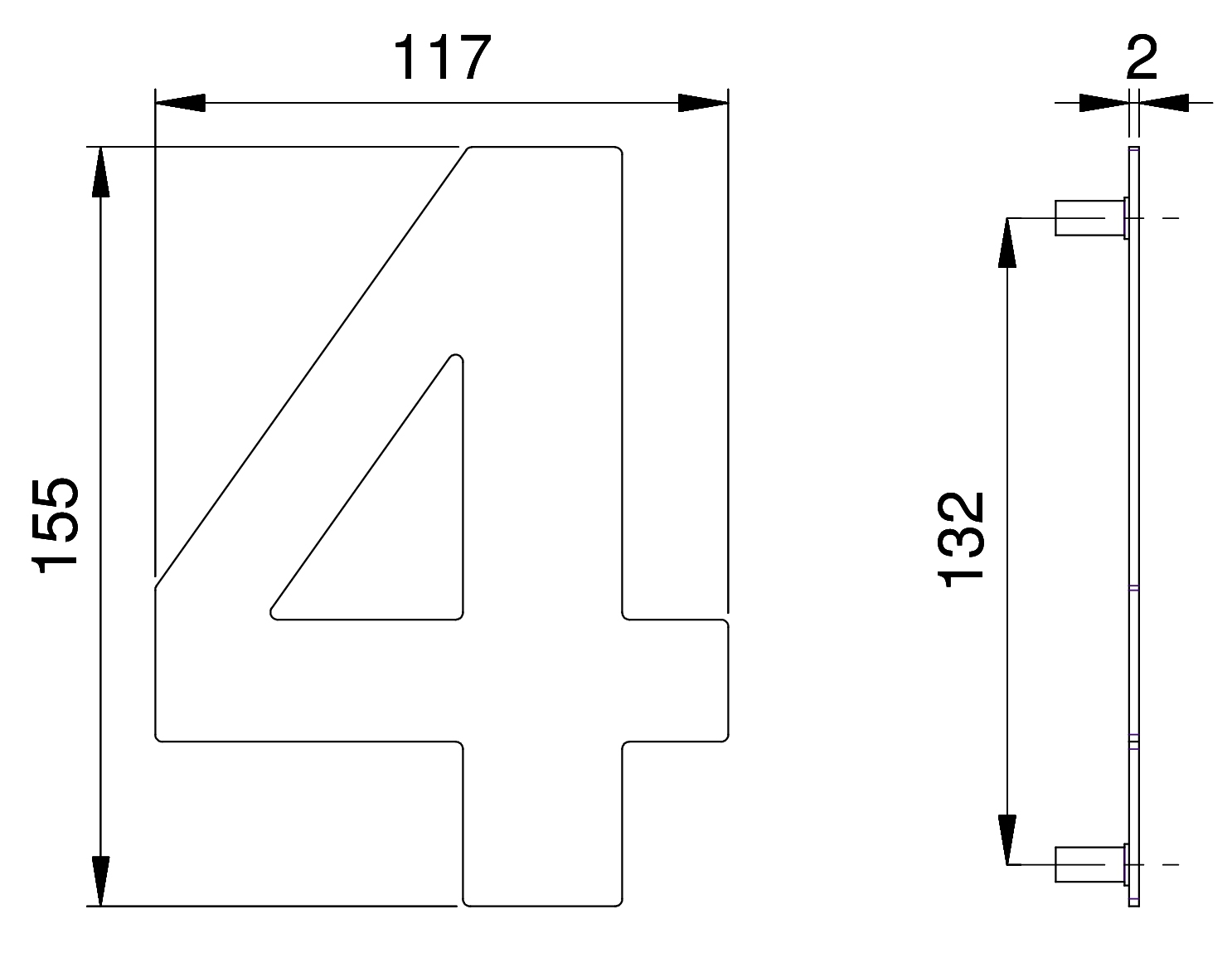 Artikelbild 2 des Artikels EDI Hausnummer 2504/150 mm - Ziffer 4 / Edelstahl