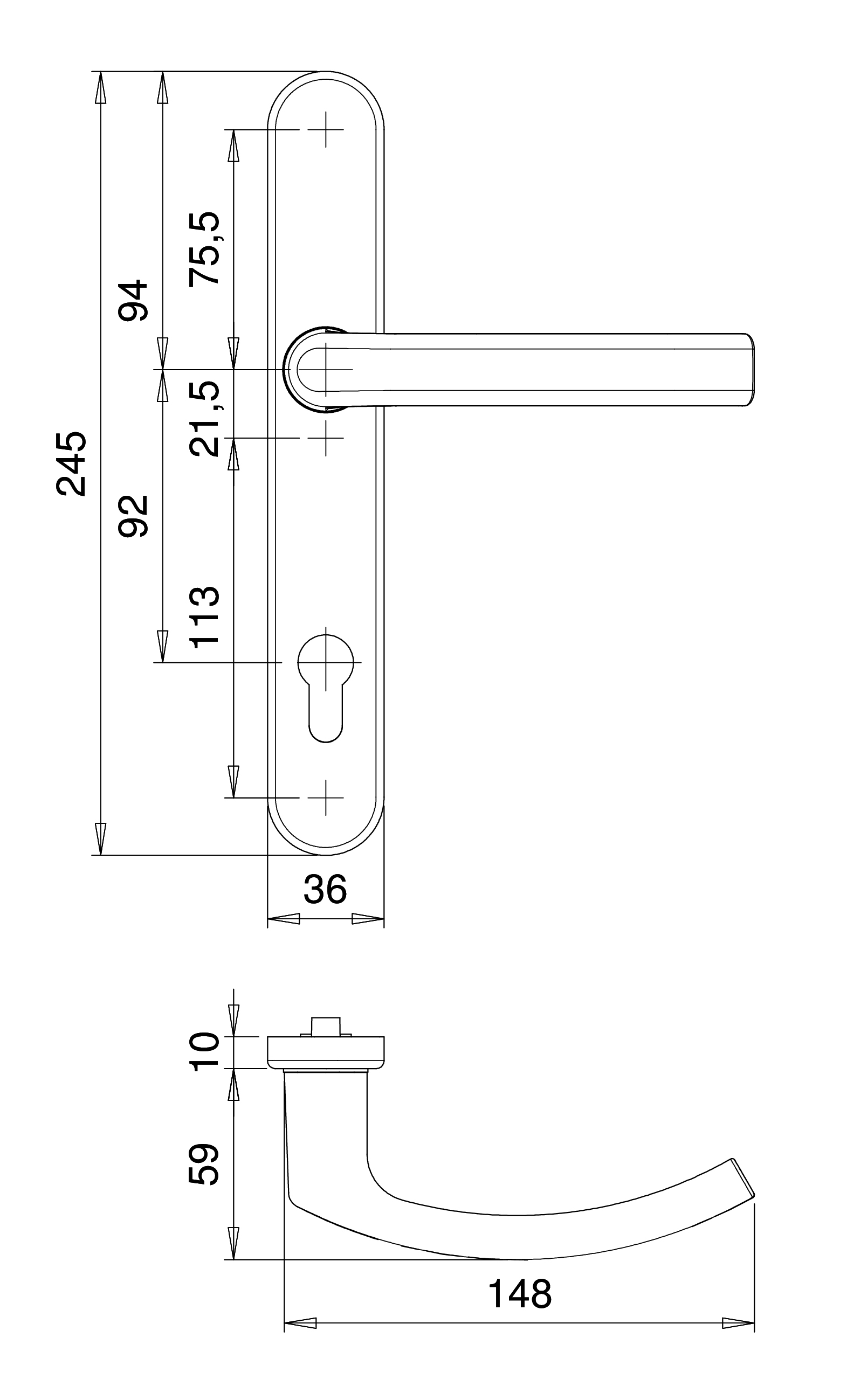 Artikelbild 2 des Artikels EDI Rahmengarn. 1/2 Drücker innen 92mm PZ-Edelst.