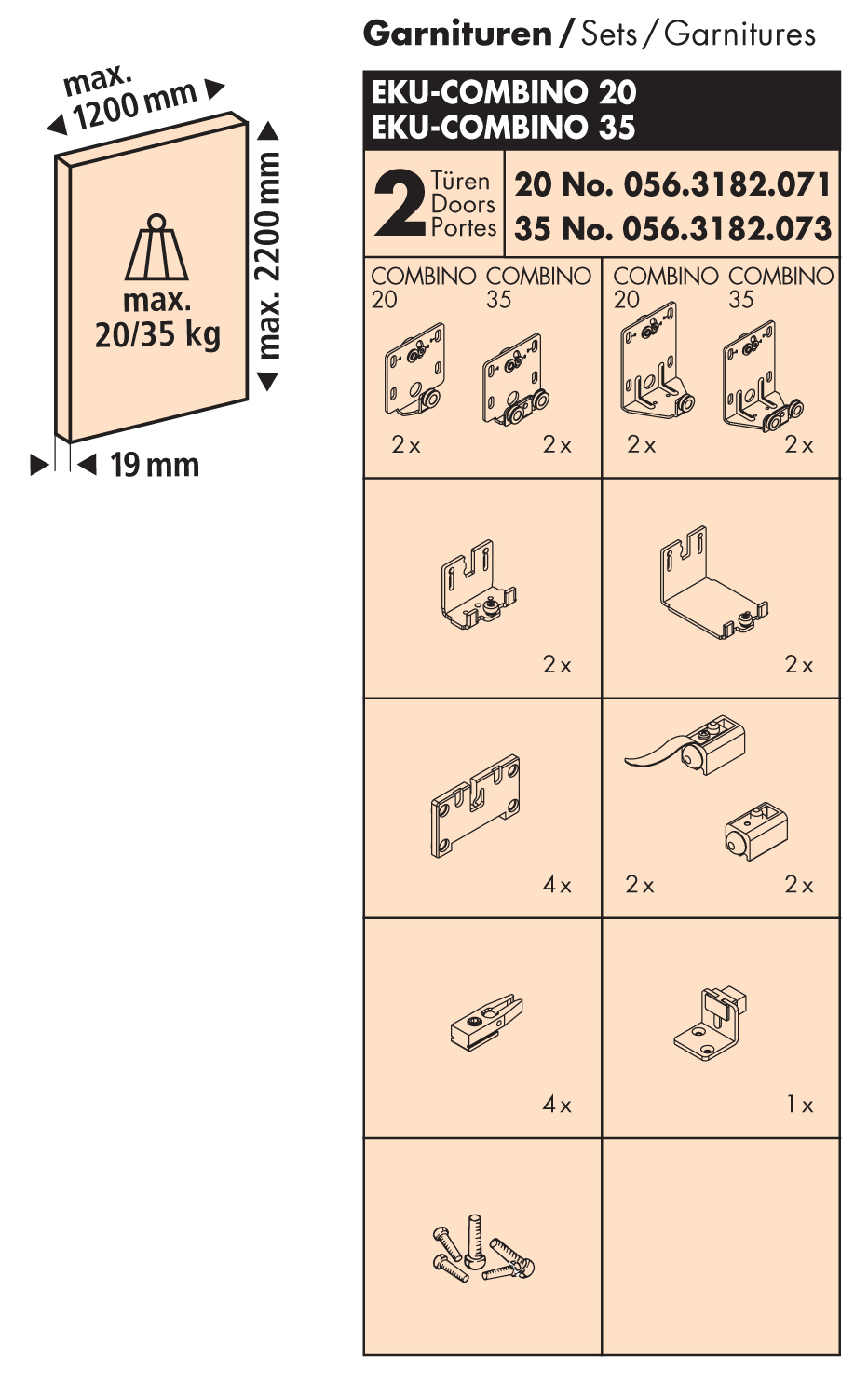 HAWA Combino 20 H (FS) Beschlaggarn. f. 2 Holz-