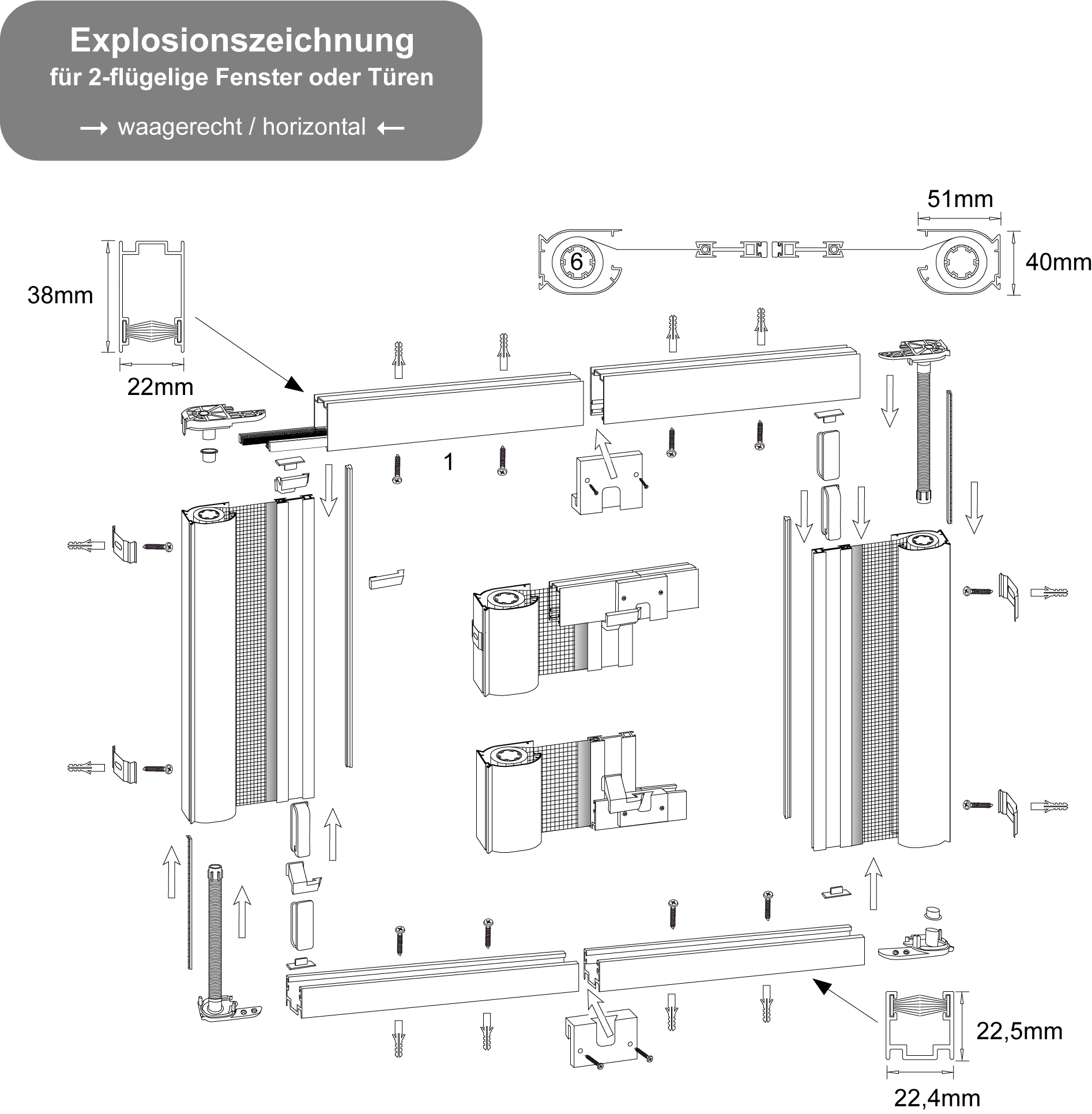 Artikelbild 1 des Artikels Insekten-Rollo für 2-flg-Türen B3000xH 1000mm weiß Insekten-Rollo für 2-flg-Türen B3000xH 1000mm weiß