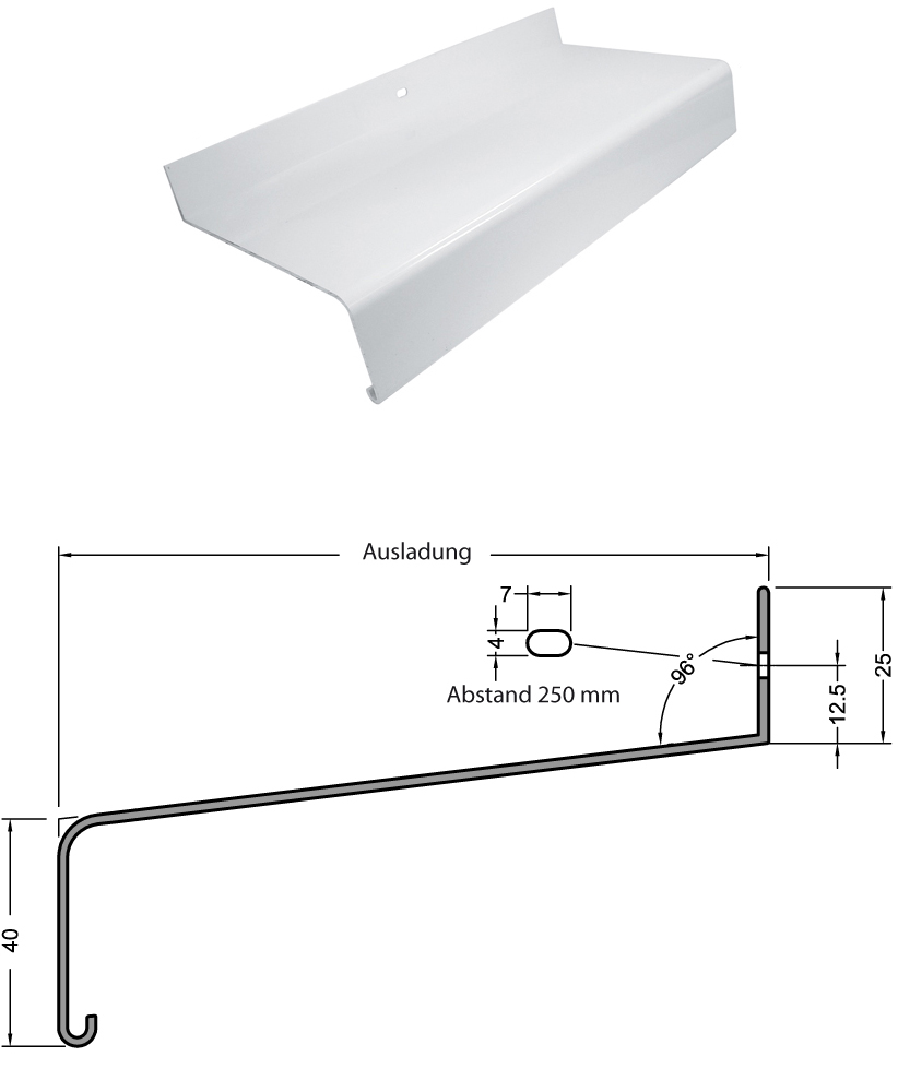 Artikelbild 2 des Artikels Alu-Fensterbank GS40 Ausl 110mm weiß RAL 9016
